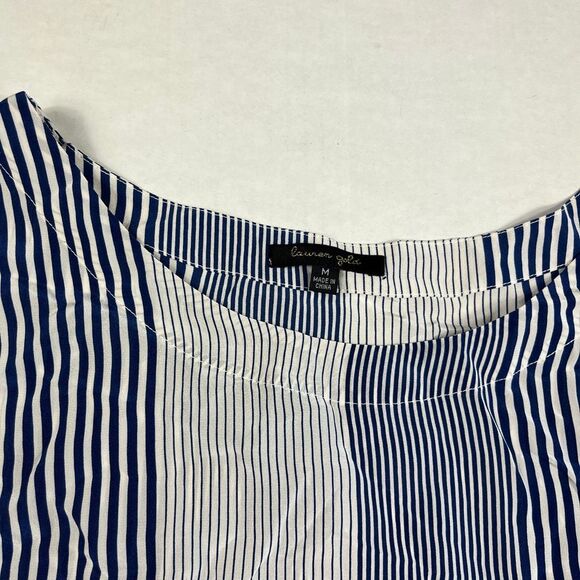 Lauren Gold Silk Blouse Striped Nautical Lightweight Top Short Sleeve Shirt S - Picture 4 of 10